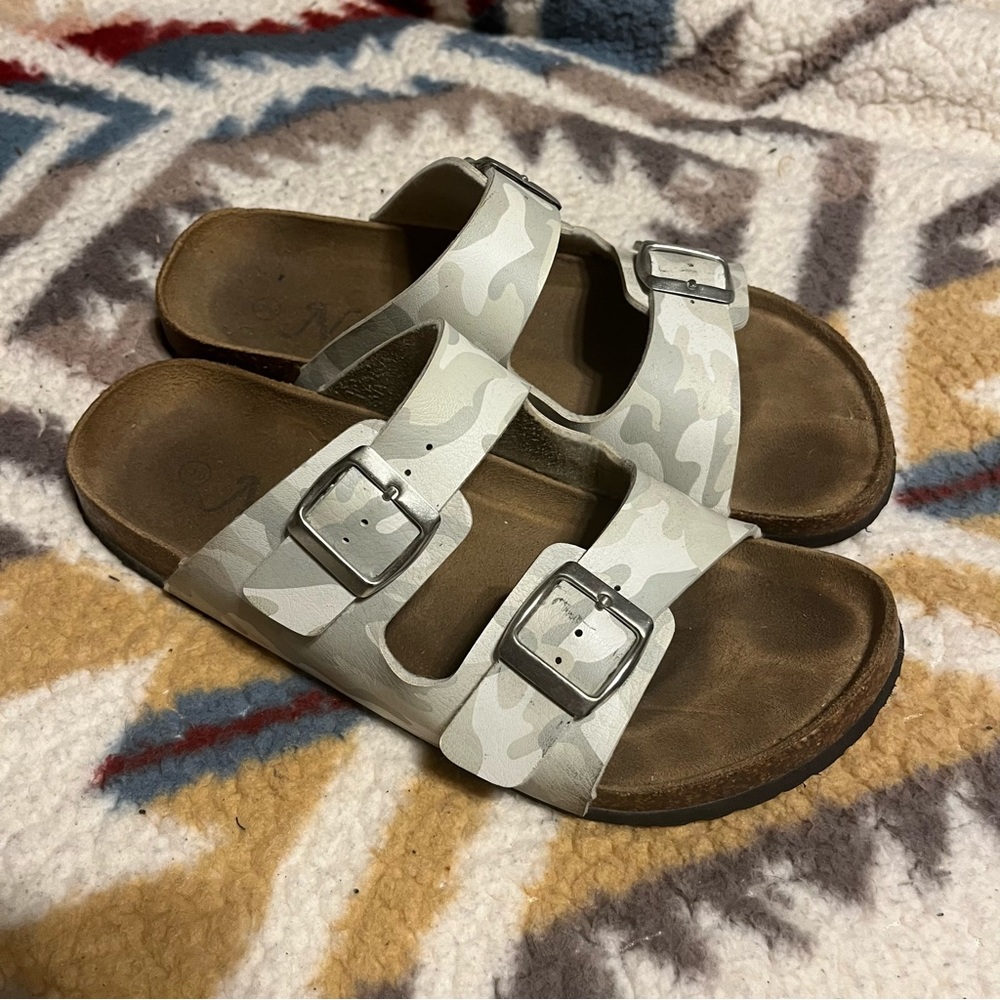 White Camo Natural Reflections Two Strap Sandals